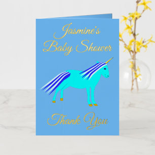 Cute Blue Baby Boy Unicorn Baby Shower Thank You Foil Greeting Card