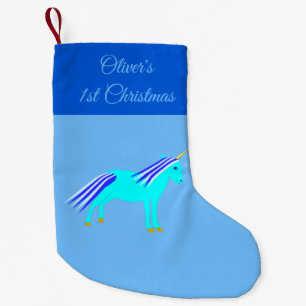 Cute Blue Baby Boy Unicorn Custom 1st Christmas Small Christmas Stocking