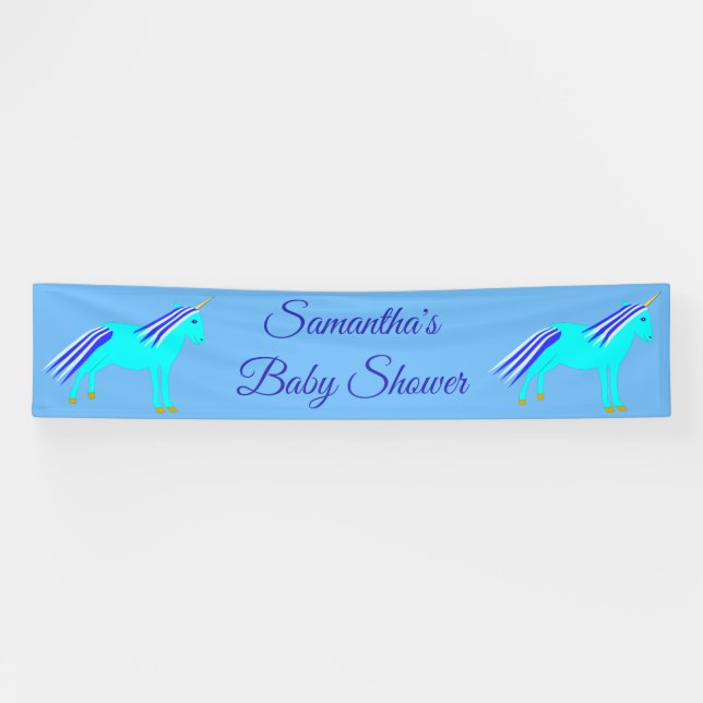 Cute Blue Baby Boy Unicorn Custom Baby Shower Bann Banner (Horizontal)