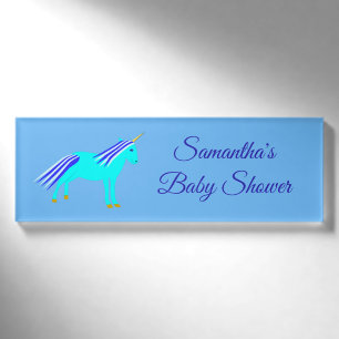 Cute Blue Baby Boy Unicorn Custom Baby Shower Name Name Tag
