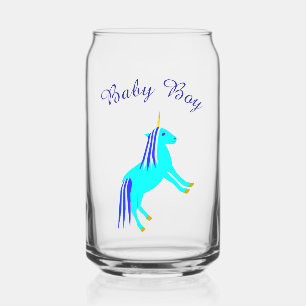 Cute Blue Baby Boy Unicorn Custom Can Glass