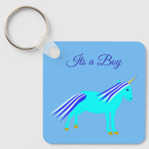 Cute Blue Baby Boy Unicorn Custom Dad To Be Keychain