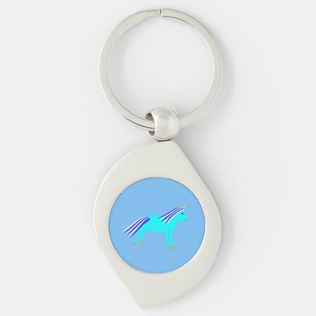 Cute Blue Baby Boy Unicorn Keychain (Front)