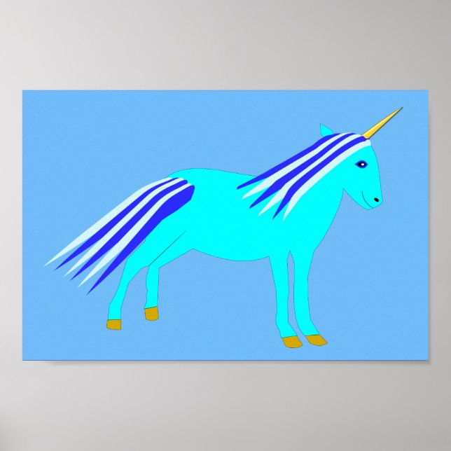 Cute Blue Baby Boy Unicorn Poster (Front)