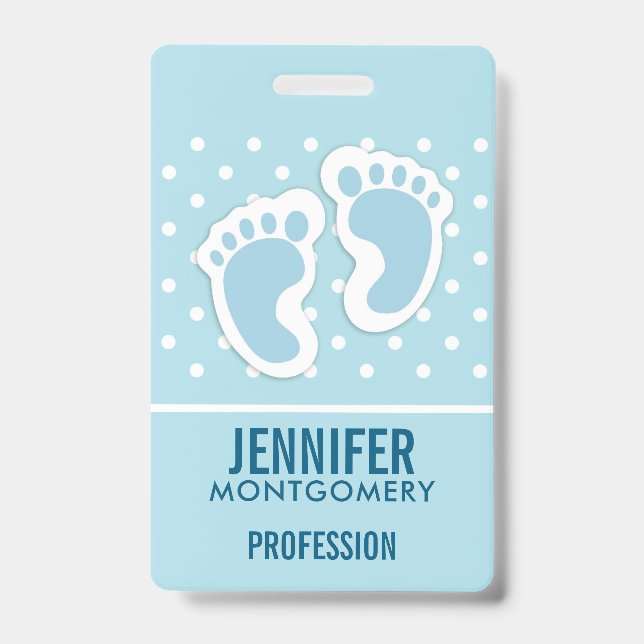 Cute Blue Baby Boy's Feet Illustration Badge (Front)