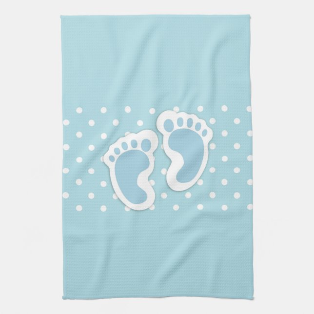 Cute Blue Baby Boy's Feet Illustration Kitchen Towel (Vertical)