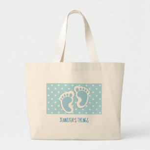 Cute Blue Baby Boy's Feet Illustration Large Tote Bag