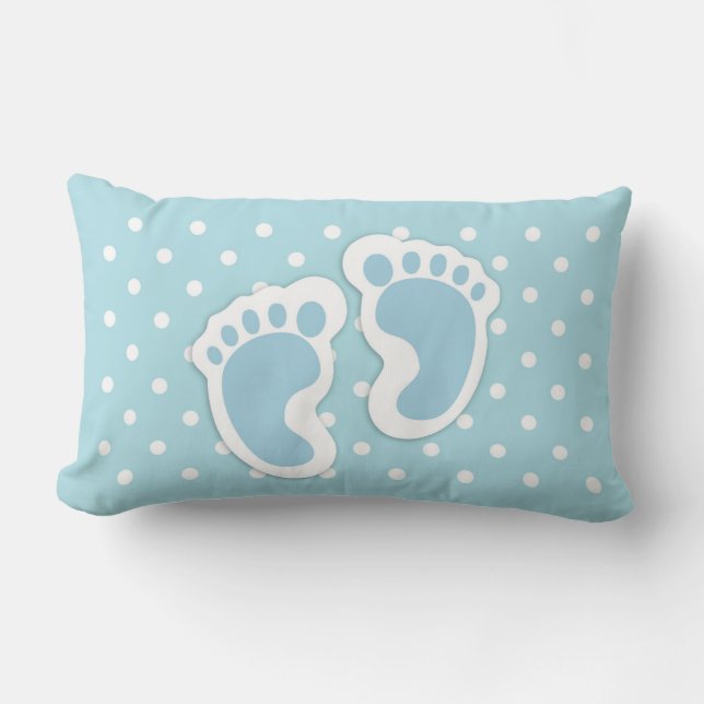 Cute Blue Baby Boy's Feet Illustration Lumbar Pillow (Front)