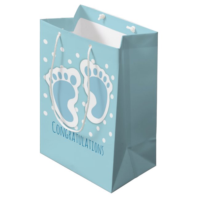 Cute Blue Baby Boy's Feet Illustration Medium Gift Bag (Front Angled)
