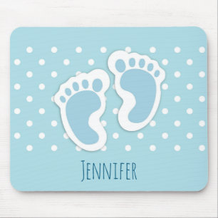 Cute Blue Baby Boy's Feet Illustration Mouse Pad