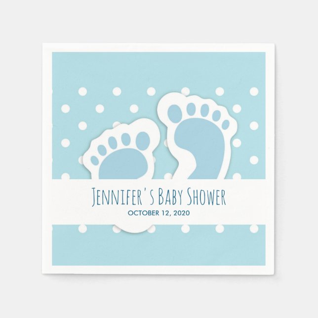Cute Blue Baby Boy's Feet Illustration Napkin (Front)