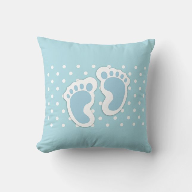 Cute Blue Baby Boy's Feet Illustration Throw Pillow (Front)
