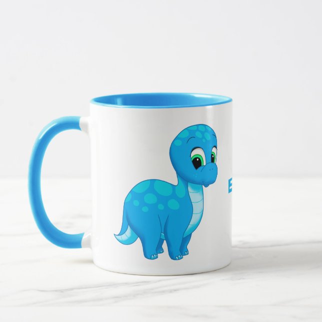 Cute Blue Baby Brontosaurus Dinosaur Mug (Left)