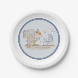 Cute Blue Baby Buggy Baby Shower Paper Plate