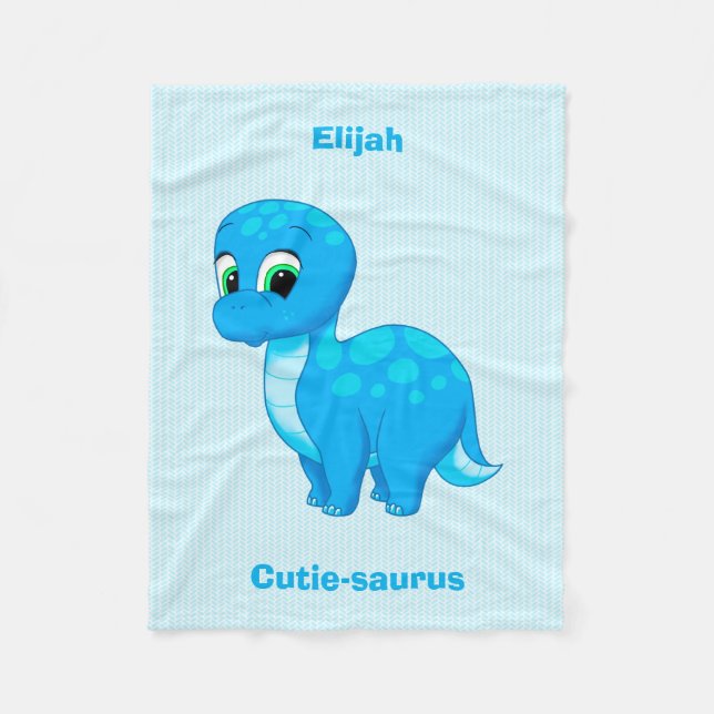 Cute Blue Baby Dinosaur Fleece Blanket (Front)