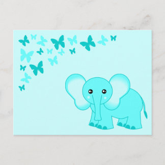 Cute Blue Baby Elephant And Butterflies Postcard
