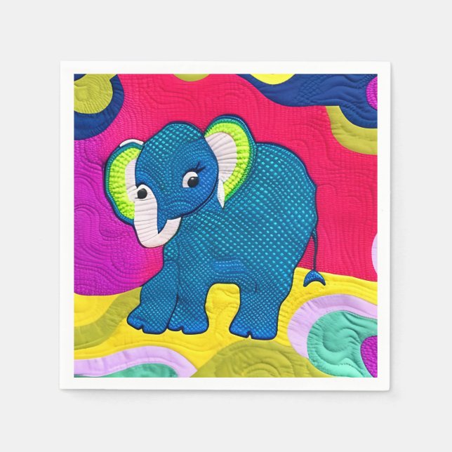 Cute Blue Baby Elephant - Quilt Like Design Napkin (Front)