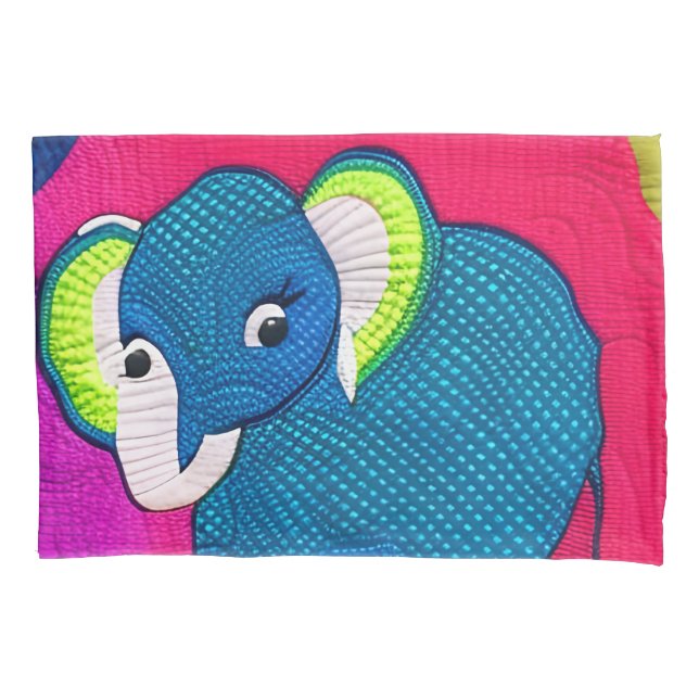 Cute Blue Baby Elephant - Quilt Like Design Pillowcase (Front)