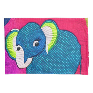 Cute Blue Baby Elephant - Quilt Like Design Pillowcase