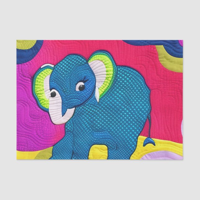 Cute Blue Baby Elephant - Quilt Like Design Tissue Paper (Front)