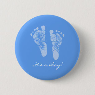 Cute Blue Baby Footprints Its a Boy Baby Shower 2 Inch Round Button