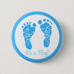 Cute Blue Baby Footprints Its a Boy Baby Shower 2 Inch Round Button