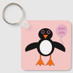 Cute Blue Baby Girl Penguin Custom Baby Shower Keychain