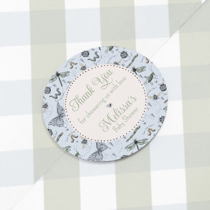 Cute Blue Baby Insect & Gingham Pattern Thank You Classic Round Sticker