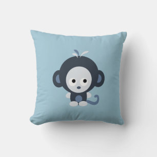 Cute blue baby monkey throw pillow