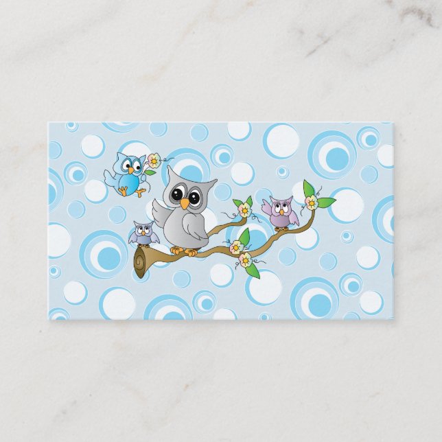 Cute Blue Baby Owls Baby Shower Book Raffle Enclosure Card (Front)
