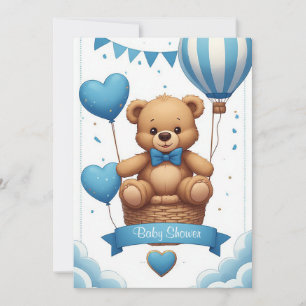 Cute Blue Baby Shower Teddy Bear 🧸 Invitation