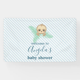 Cute Blue Baby Sloth Baby Shower Banner