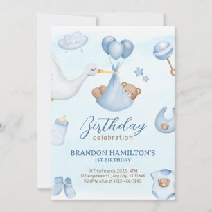 Cute blue baby teddy bear toys BIRTHDAY Invitation