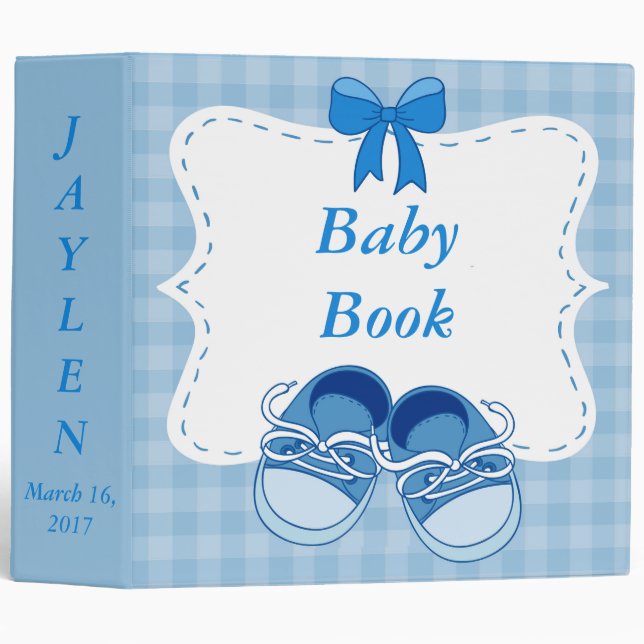 Cute Blue "Baby Tennis Shoes" Baby Book Binder (Front/Spine)