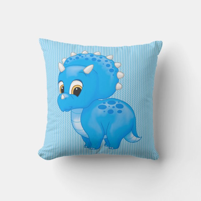 Cute Blue Baby Triceratops Dinosaur Throw Pillow (Front)