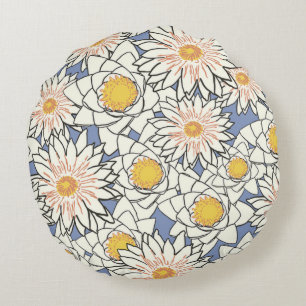 Cute blue background watercolor flowers round pillow