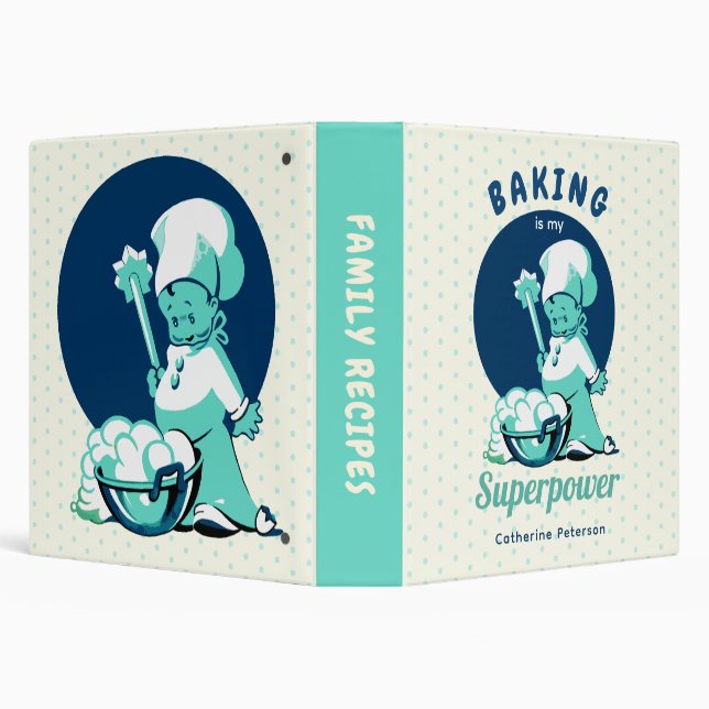 Cute Blue Baking is my Superpower Name Recipe Binder (Background)