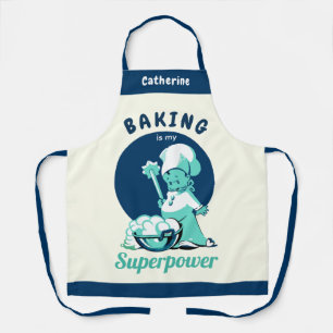 Cute Blue Baking is my Superpower with Name Apron