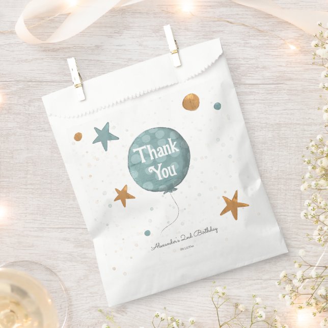 Cute Blue Balloon 2nd Birthday Favour Bag (Clipped)