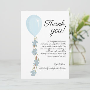 Cute Blue Balloon Baby Shower  Thank You Card