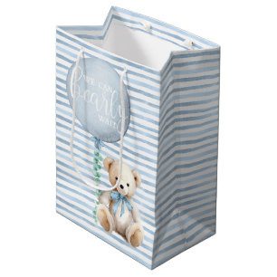 Cute Blue Balloon & Teddy Bear Watercolor Medium Gift Bag
