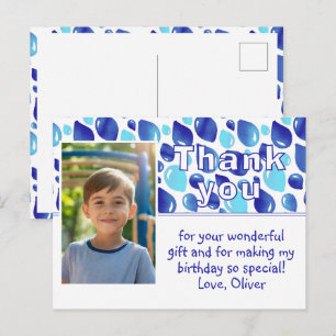 Cute Blue Balloons Boy Photo Birthday Thank You Postcard