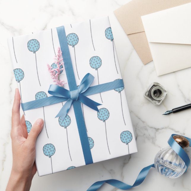 Cute Blue Balloons with Polkadots Pattern Wrapping Paper (Gifting)