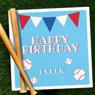 Cute Blue Baseball Kids Birthday Party Napkin