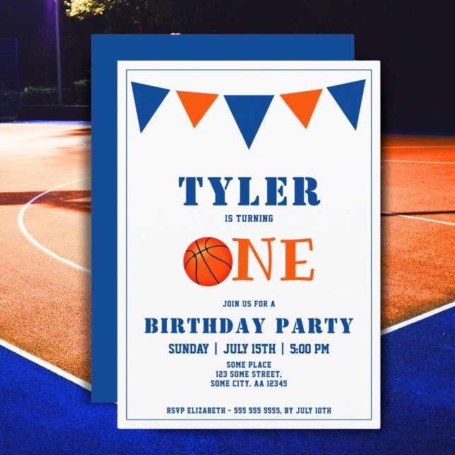 Cute Blue Basketball 1st Birthday Party Invitation (Creator Uploaded)