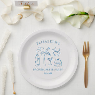 Cute Blue Beach Theme Bachelorette Party Paper Plate