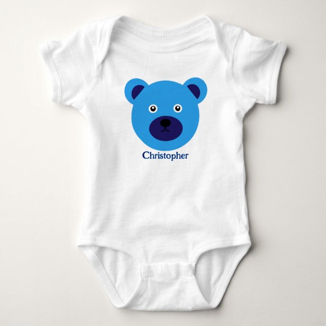 Cute Blue Bear Baby Bodysuit (Front)