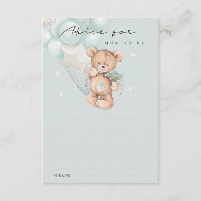 Cute Blue Bear Balloon Advice For Mum Baby Shower Enclosure Card (Front)