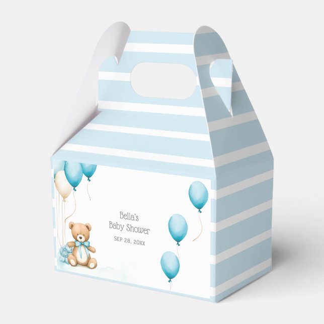 Cute Blue Bear Balloon Baby Shower Favor Box (Front Side)