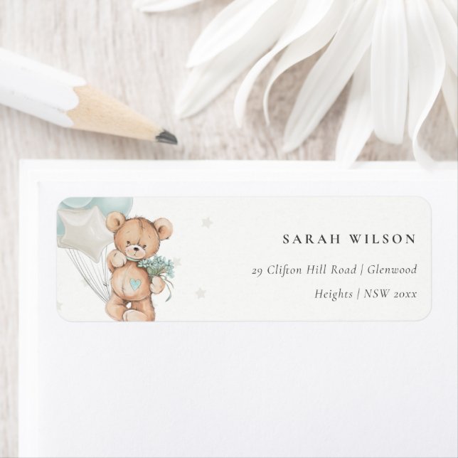 Cute Blue Bear Balloon Floral Bunch Heart Address (Insitu)